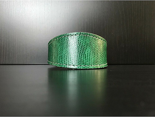 Lined Green Snake Skin - Whippet Leather Collar - Size S